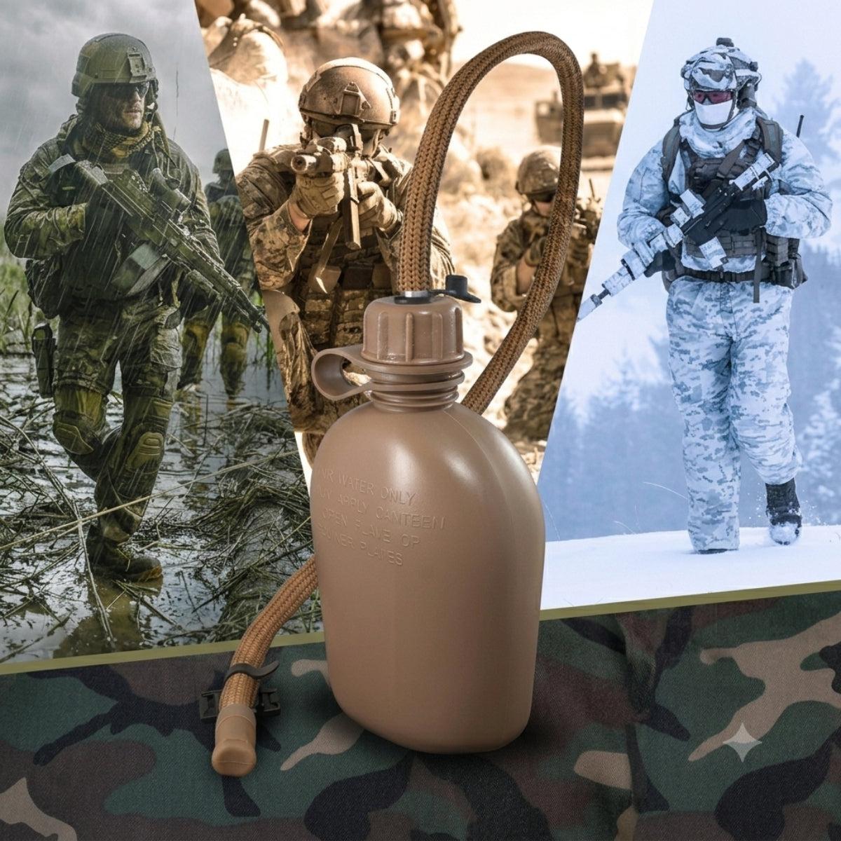 Canteen straw kit hands free hydration tube for military GI canteen.