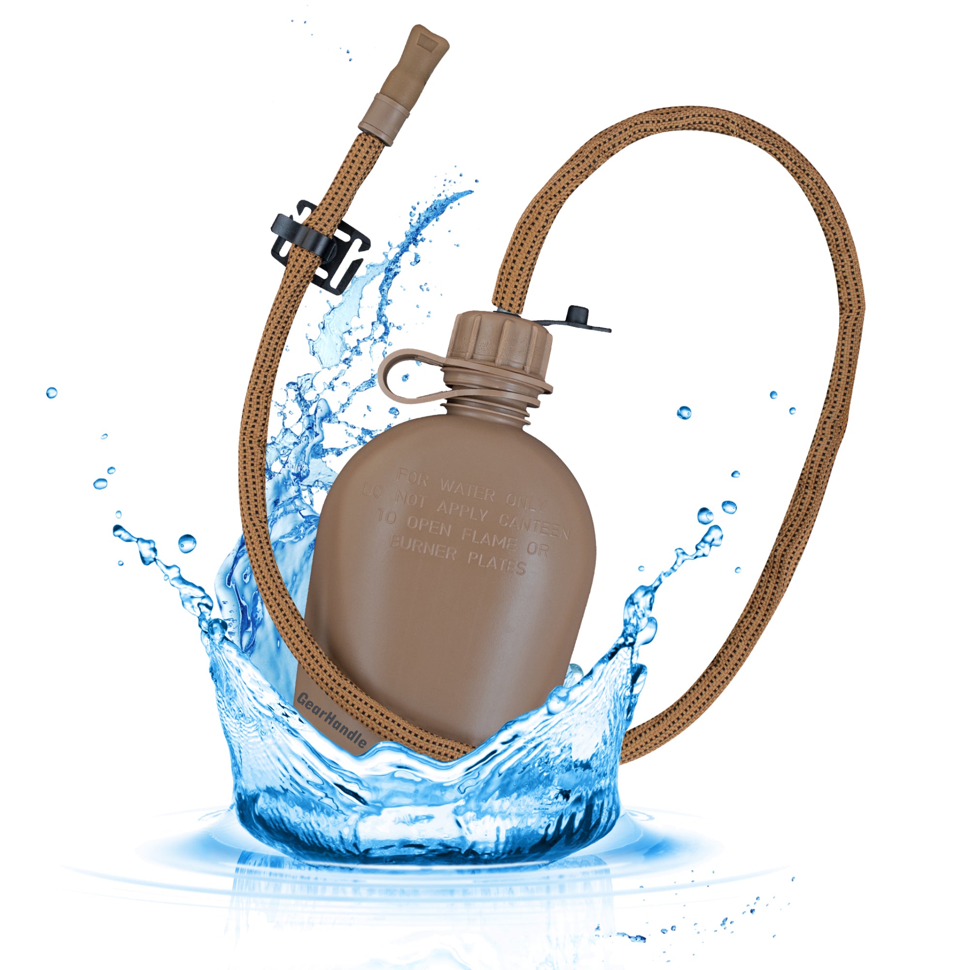Coyote Brown tactical canteen straw kit with canteen base military hydration system