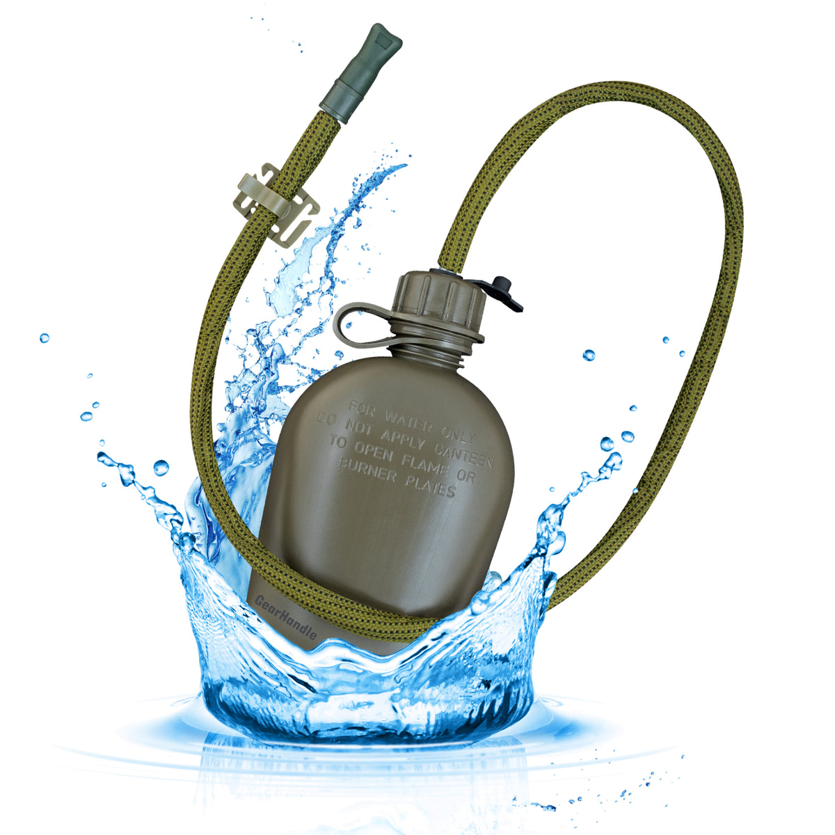 OD Green tactical canteen straw kit with canteen base military hydration system