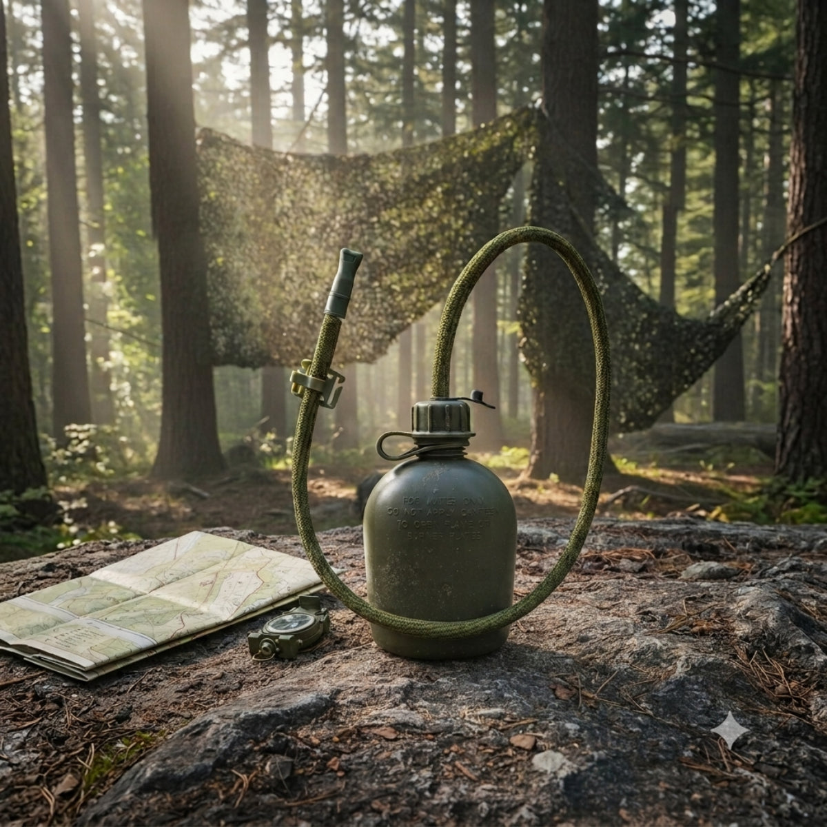 OD Green canteen straw kit installed on GI canteen for hands free hydration